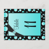Two-sided Aqua, Black Polka Dots Table Number