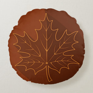 Two-sided Autumn Maple Leaf, gold, brown Round Cushion