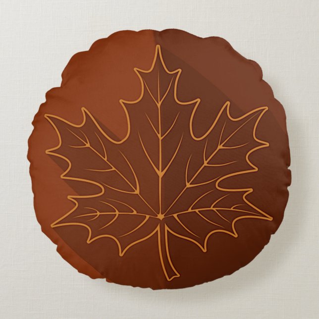Two-sided Autumn Maple Leaf, gold, brown Round Cushion (Front)