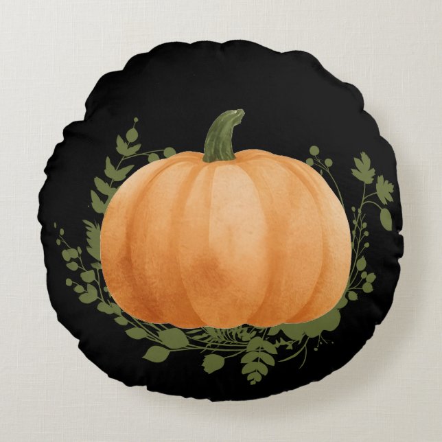 two-sided Autumn night Pumpkin   Round Cushion (Front)