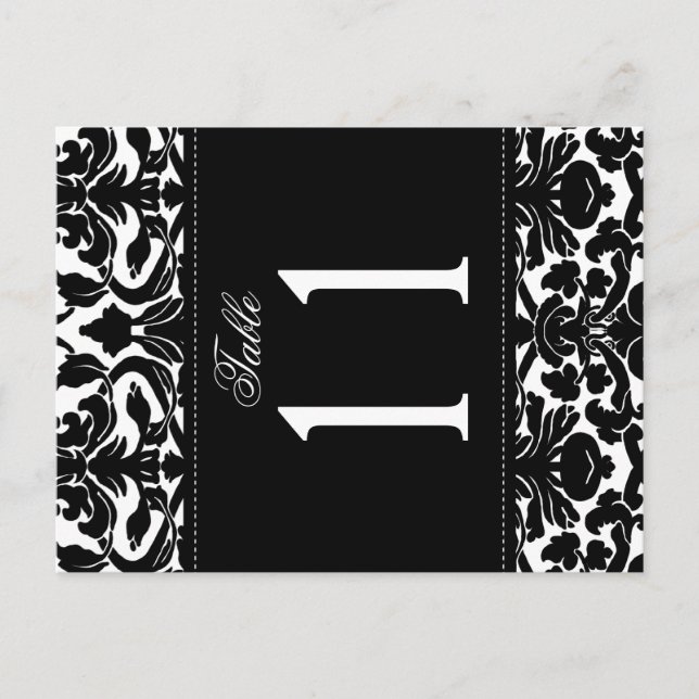 Two Sided Black and White Damask Table Number Postcard (Front)