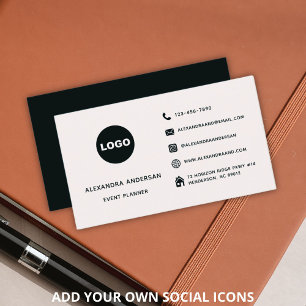 Two Sided Black White Logo Social Icons Business Card