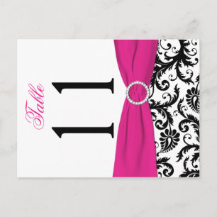 Two-sided Black, White, Pink Damask Table Number Postcard