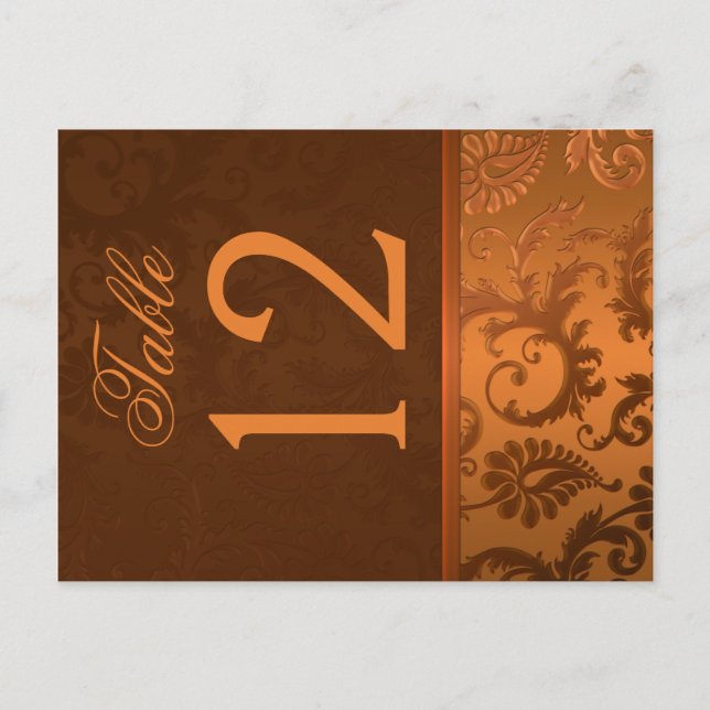 Two Sided Brown and Copper Damask Table Number Postcard (Front)