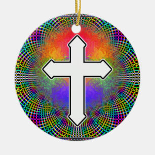 Two Sided CROSS Ceramic Tree Decoration