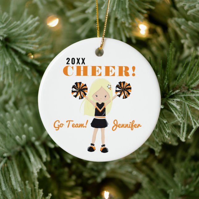 Two-Sided Cute Blonde Cheerleader Christmas Cerami Ceramic Tree Decoration (Tree)