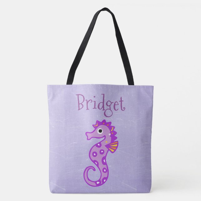 Two Sided Cute Seahorse Personalised Beach Bag (Front)