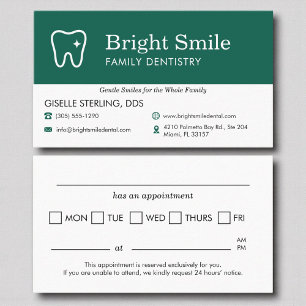 Two Sided Dental Visit Appointment Reminder  Business Card