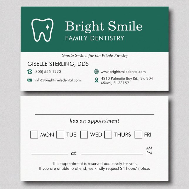 Two Sided Dental Visit Appointment Reminder  Business Card (Creator Uploaded)