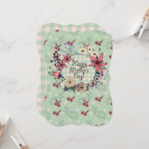 Two Sided   Floral Mother's Day   Mint Green Check Card