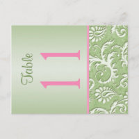 Two-sided Green and Pink Damask Table Number