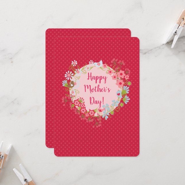 Two Sided Happy Mother's Day | Dots Floral Wreath Card (Front/Back In Situ)