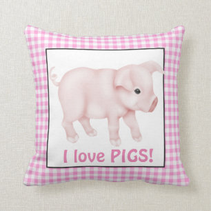 two sided I love Pigs cartoon throw pillow