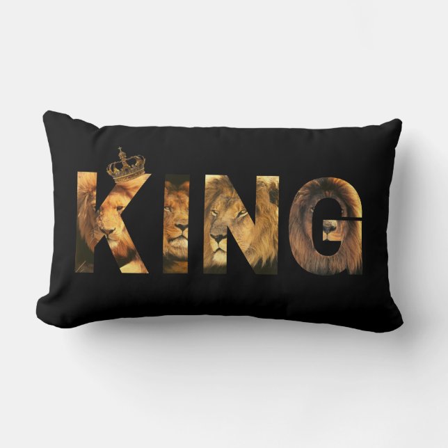 Two-Sided "KING Lion Lettering" Design on Black Lumbar Cushion (Front)