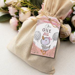 Two-Sided One Silly Goose 1st Birthday Photo Gift Tags