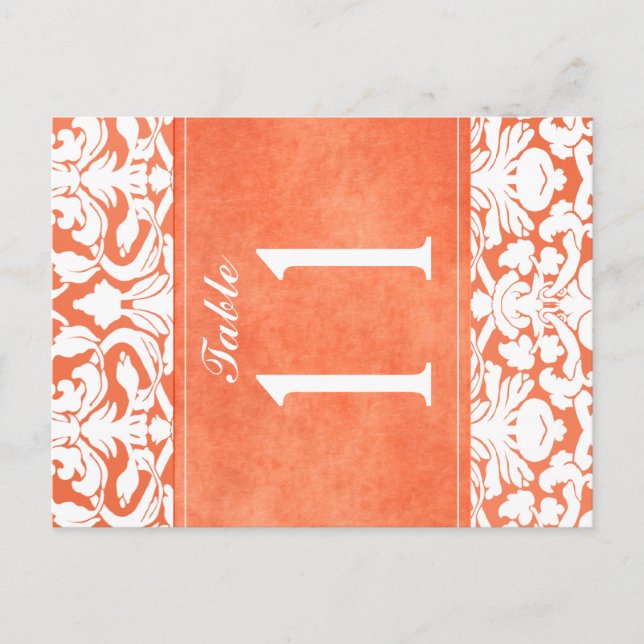 Two Sided Orange and White Damask Table Number Postcard (Front)