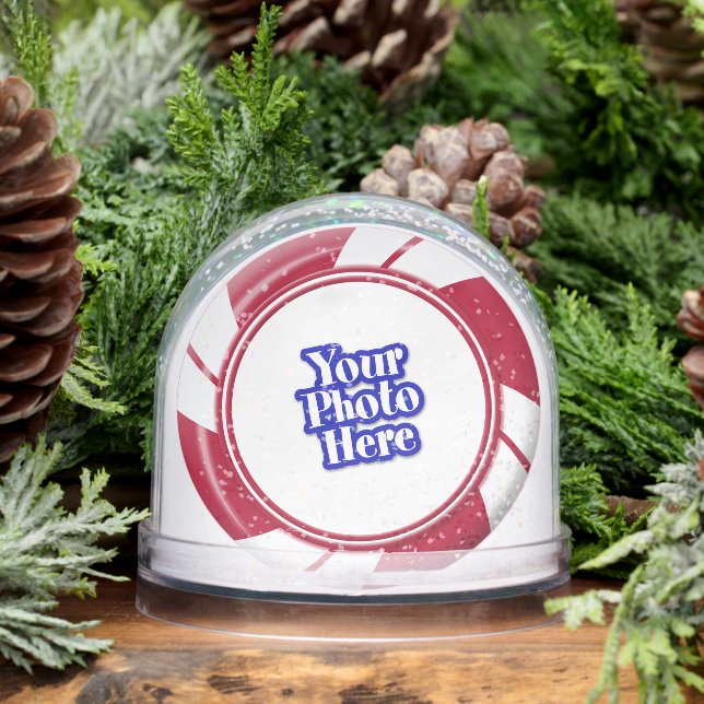 Two sided Photo Peppermint Swirl Stripe Candy Snowglobe (Winter)