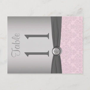 Two Sided Pink and Grey Damask Table Number Postcard