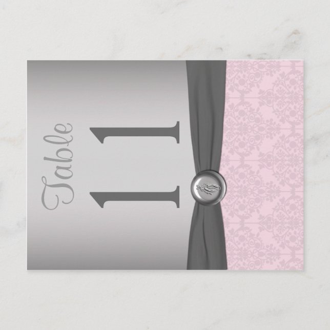 Two Sided Pink and Grey Damask Table Number Postcard (Front)