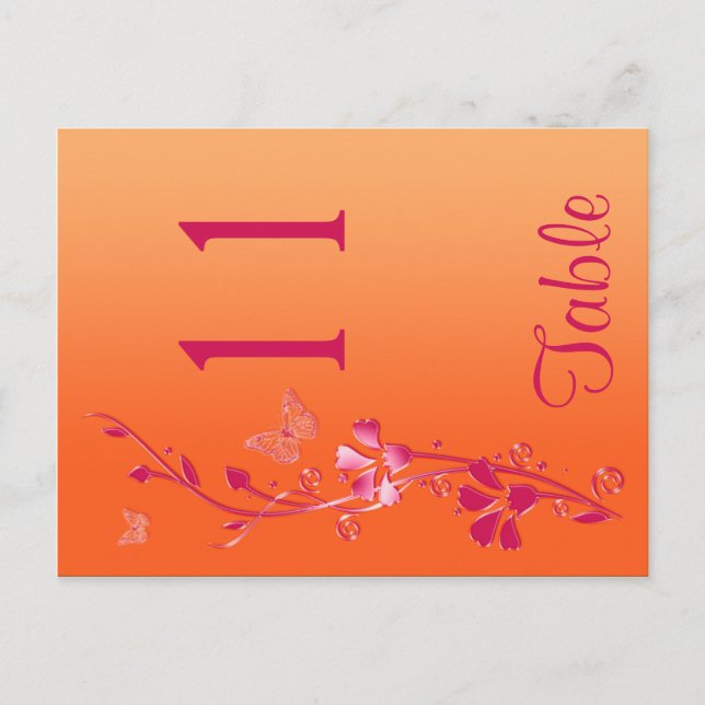 Two Sided Pink and Orange Floral Table Number Postcard (Front)