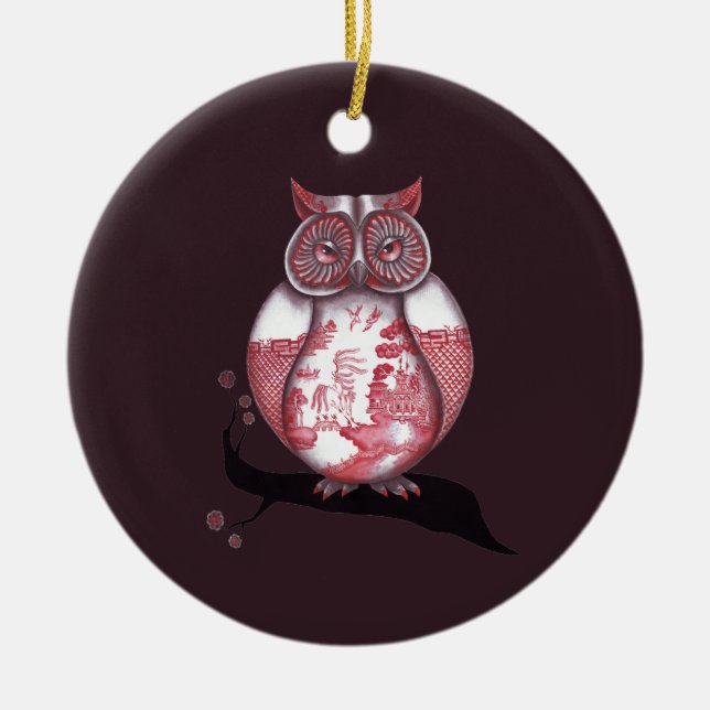 Two Sided Red Willow Owl Ornament (Front)