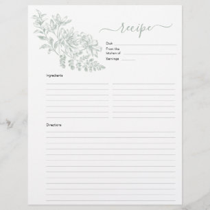 Two Sided Sage Green Recipe Page For Binder