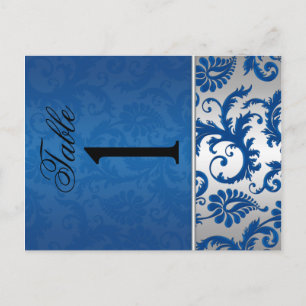 Two Sided Silver and Blue Damask Table Number Postcard