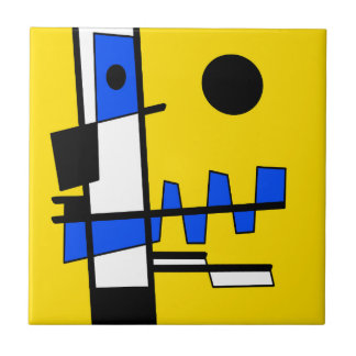 Two Sides Of Ethnicity Yellow Blue Black White Tile