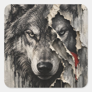Two Sides of the Same Wolf Square Sticker