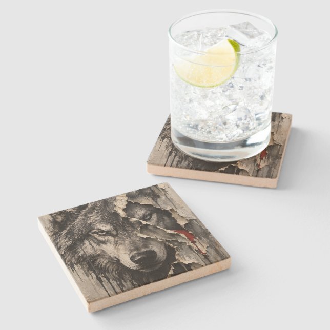Two Sides of the Same Wolf Stone Coaster (Side)