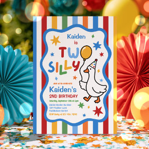 Two Silly Colourful Goose Boy 2nd Birthday Party Invitation