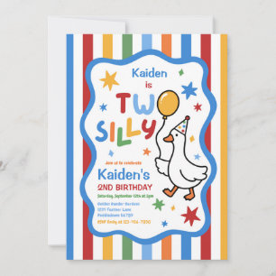 Two Silly Colourful Goose Boy 2nd Birthday Party Invitation