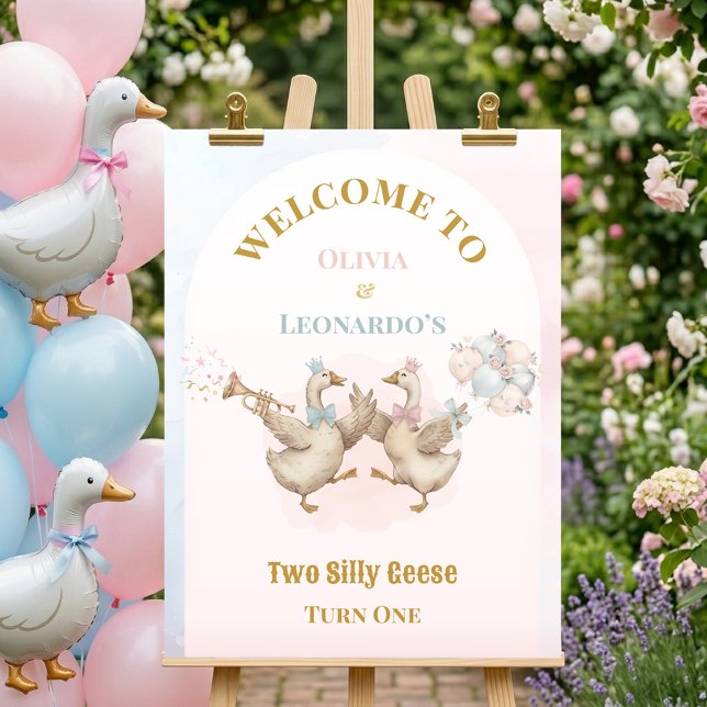 Two Silly Geese Boy & Girl Twins Birthday Welcome Poster (Creator Uploaded)