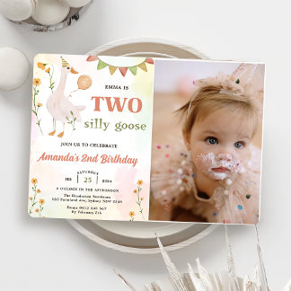 Two Silly Goose 2nd Birthday Birthday Photo Invitation