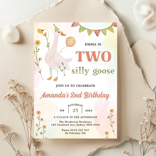 Two Silly Goose 2nd Birthday Party Invitation (Creator Uploaded)