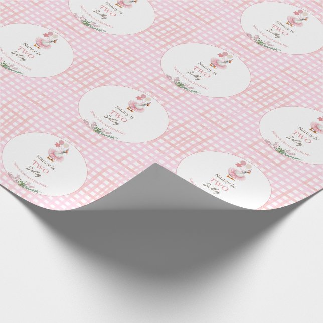 Two Silly Goose 2nd Birthday Pink  Wrapping Paper (Corner)
