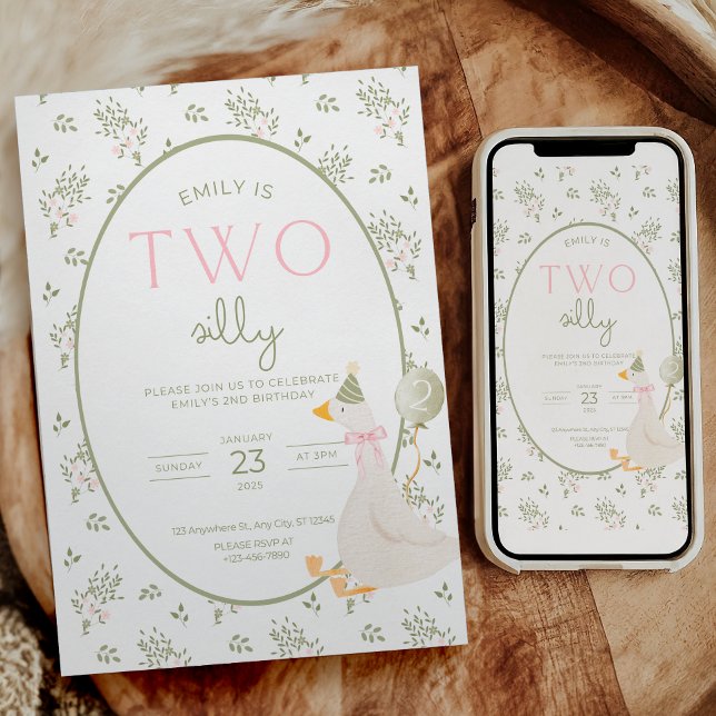 Two Silly Goose Birthday Invite Pink Floral (Creator Uploaded)