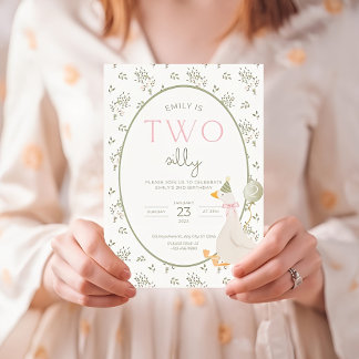 Two Silly Goose Birthday Invite Vintage Floral Sec