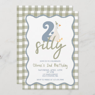 TWO Silly Goose blue and green 2nd Birthday Invitation