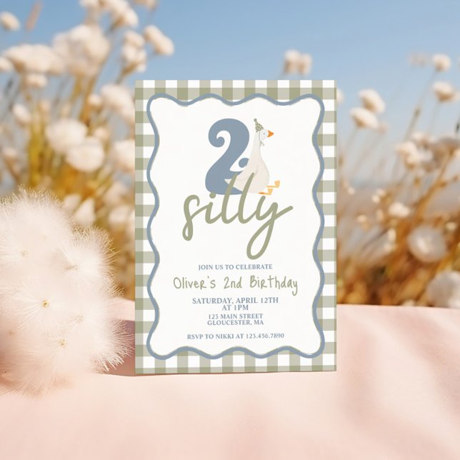 TWO Silly Goose blue and green 2nd Birthday Invitation (Creator Uploaded)