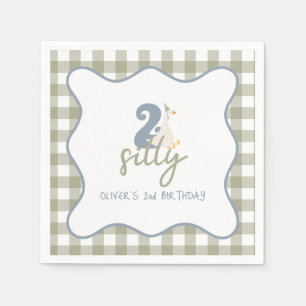Two Silly Goose blue and green 2nd Birthday Napkin