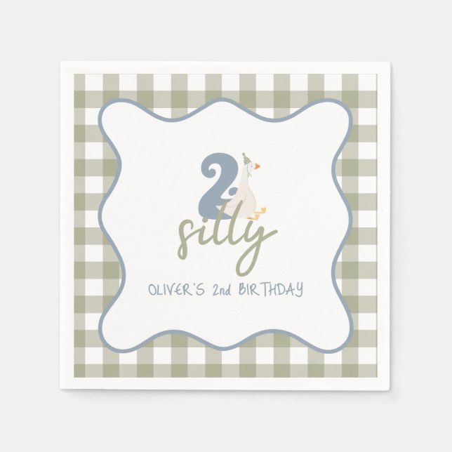 Two Silly Goose blue and green 2nd Birthday Napkin (Front)