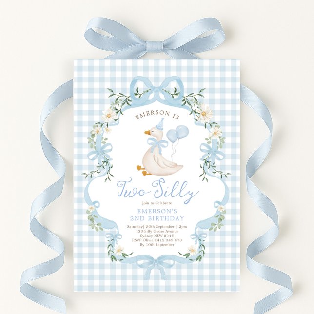 Two Silly Goose Blue Bow Girl 2nd Birthday Invitation (Creator Uploaded)