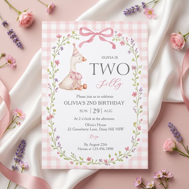 Two Silly Goose Bow Widflower Birthday Invitation (Creator Uploaded)