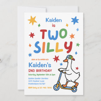 Two Silly Goose Boy Colourful 2nd Birthday Party Invitation