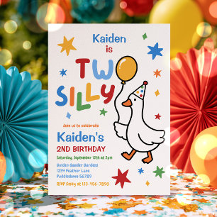 Two Silly Goose Boy Colourful 2nd Birthday Party Invitation