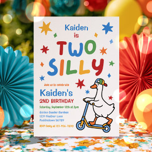 Two Silly Goose Boy Colourful 2nd Birthday Party Invitation