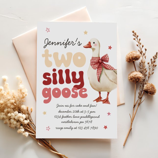 Two Silly Goose Christmas Bow 2nd Birthday Invitation (Creator Uploaded)