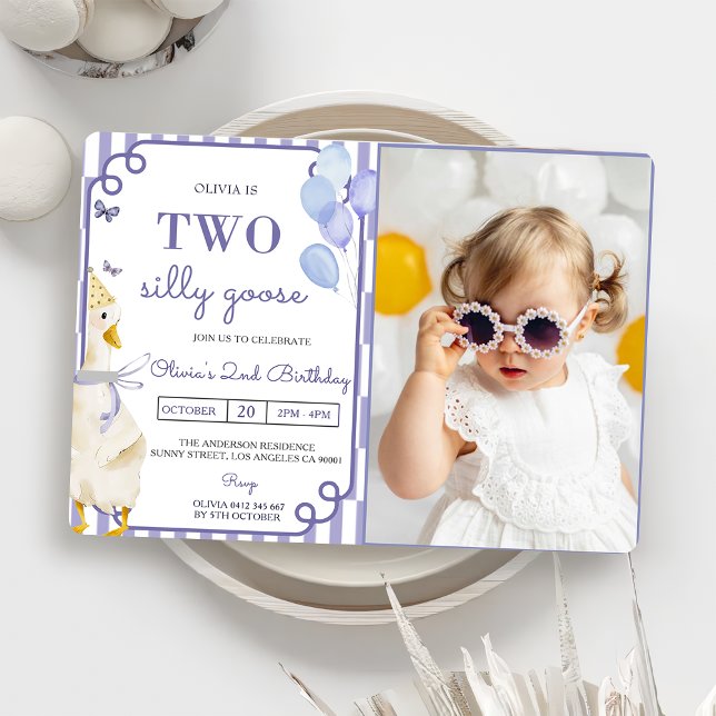 Two Silly Goose Gingham 2nd Birthday Party Photo  Invitation (Creator Uploaded)