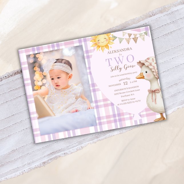 Two Silly Goose Girl 2nd Birthday Party Photo Invitation (Creator Uploaded)